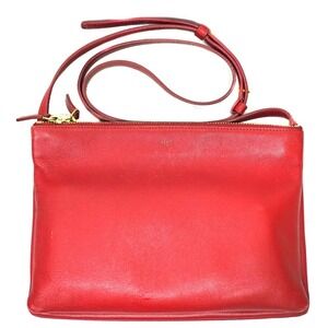 Celine Trio Shoulder Bag Red Leather